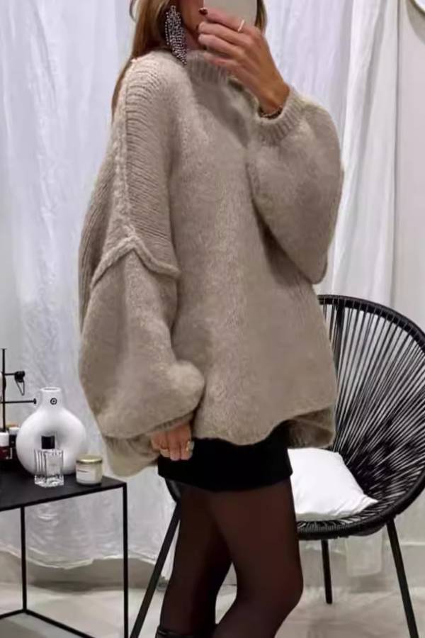 Lantern sleeve turtleneck loose sweater
