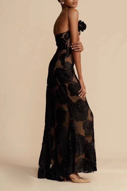 Burnout Spaghetti Strap Asymmetric Floral Formal Dress