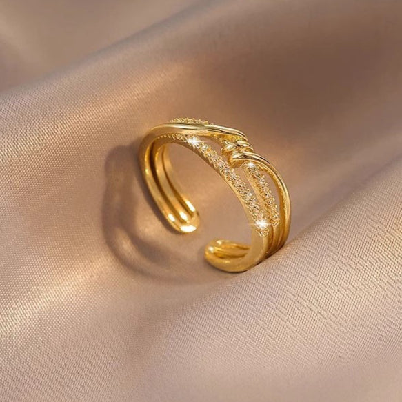 Sparkling Zirconia Cross Open Adjustable Ring