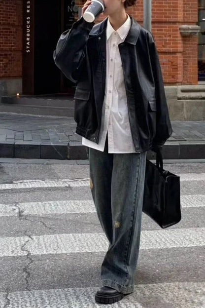 PU Leather Oversized Biker Jacket