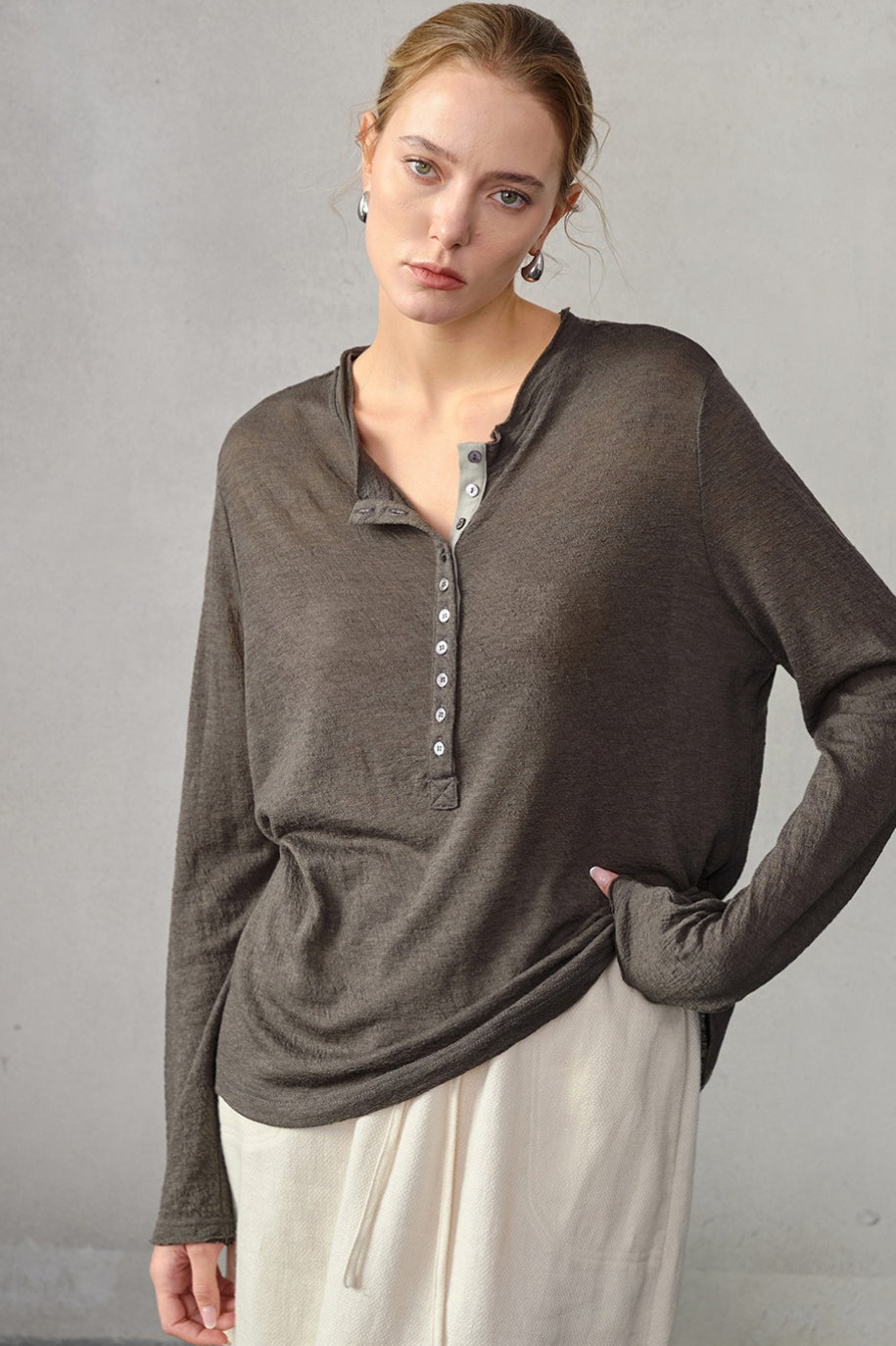 Color Block Placket Knit Top