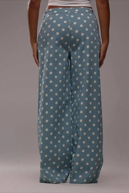 Polka Dot Casual Mid Waist Wide Pants