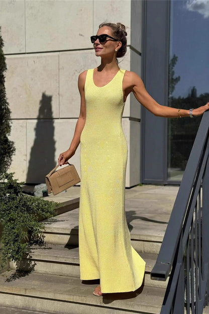 Sleeveless Ribbed Knit Scoop Neck Tank Maxi Dress