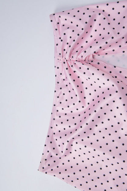 Pink Polka Dot Halter Skirt Style Three Piece Swim Set