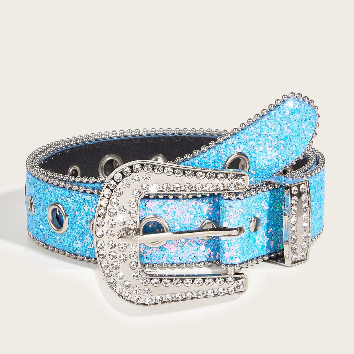 Rhinestone Sequin Wide Denim Belt