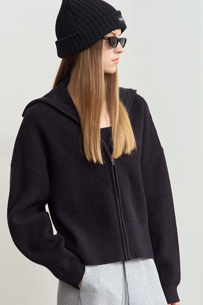 Cropped Sailor Collar Cardigan