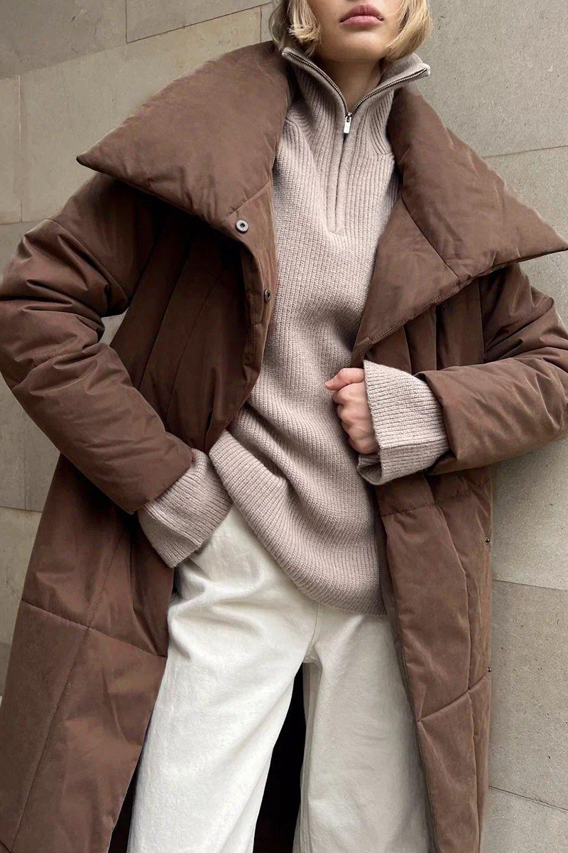 Cotton Padded Stand Collar Long Warm Loose Overcoat