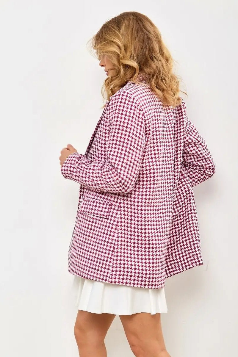 Casual Tweed Houndstooth Blazer