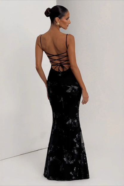 Floral Embellished Slip Gown Prom Dress