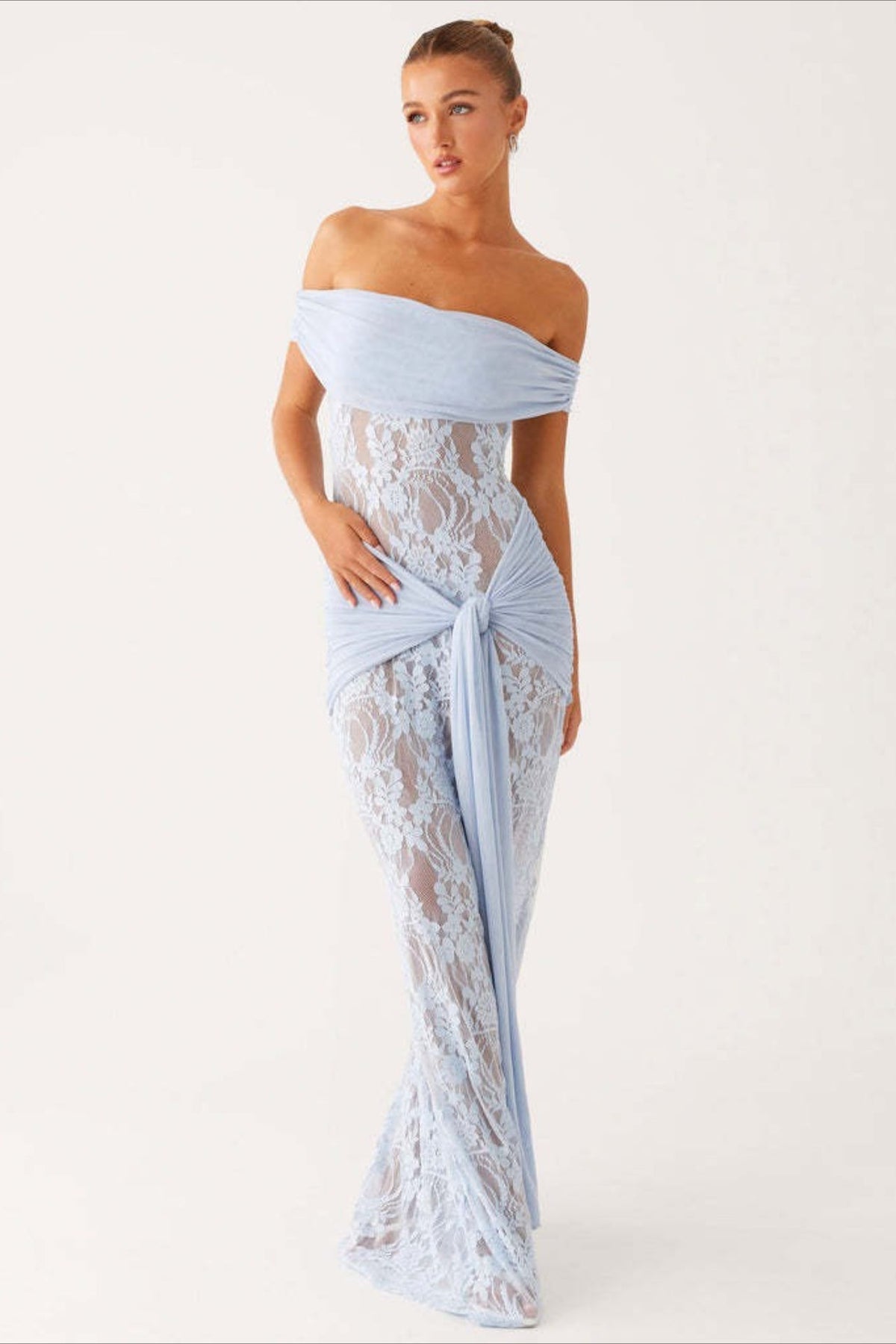 Sheer Lace Cutout Ribbon Bodycon Lace Dress