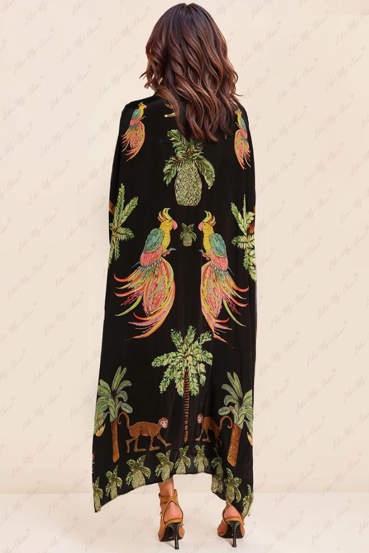 Unique Drop Shoulder Sleeve Coconut Tree Printed Dress