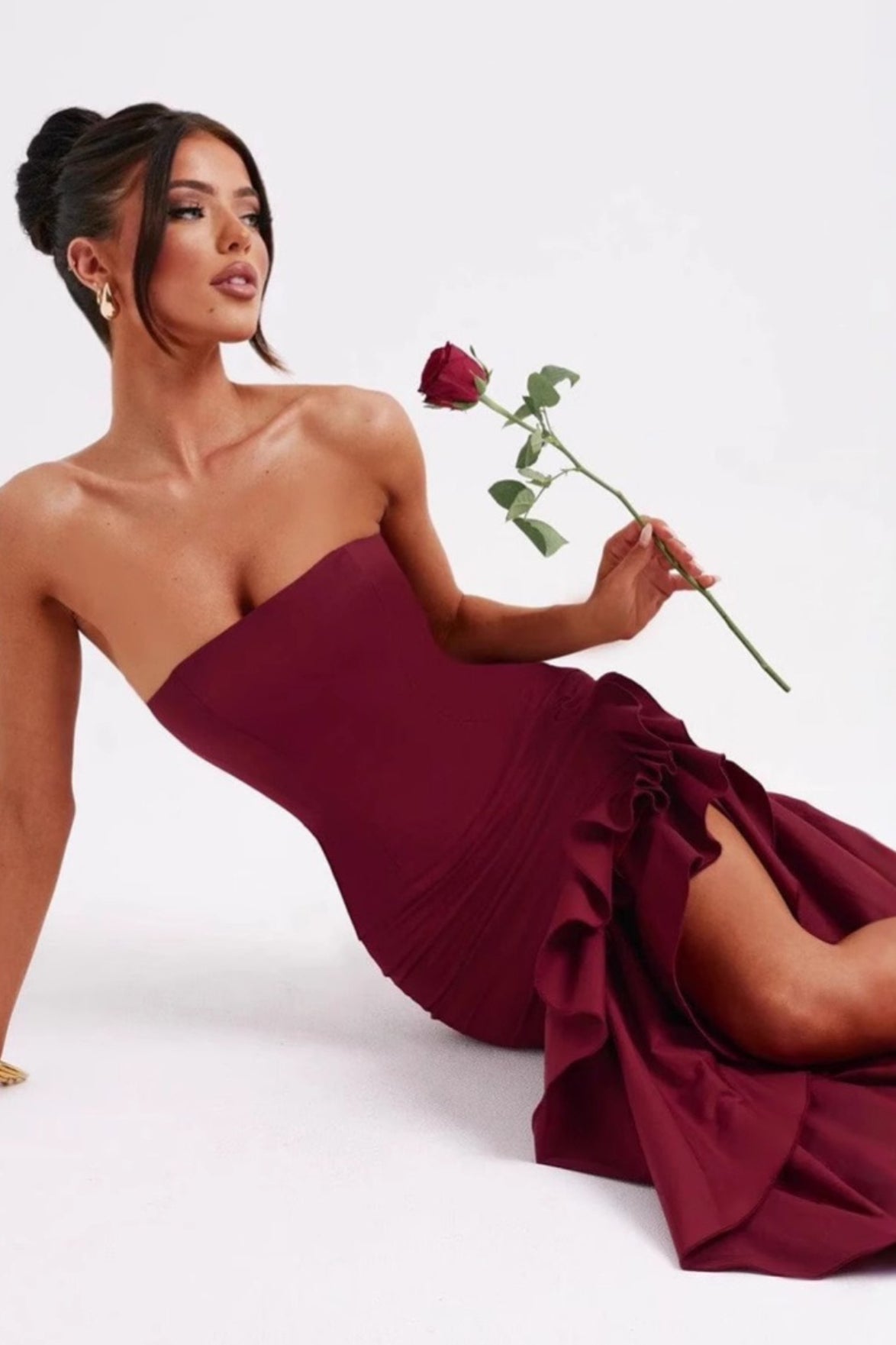 Strapless Slit Back Bodycon Prom Dress