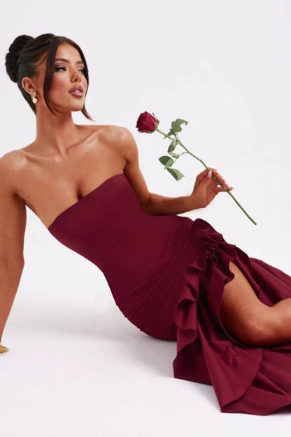 Strapless Slit Back Bodycon Prom Dress