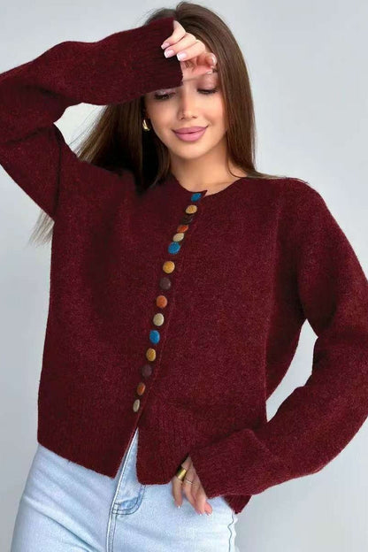Color Button Knit Cardigan Sweater