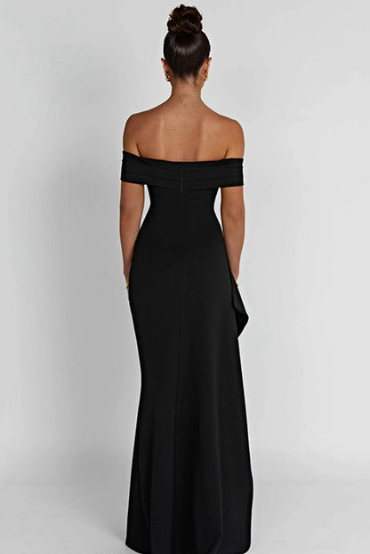 Off Shoulder Ruched Bodycon High Split Maxi Dress