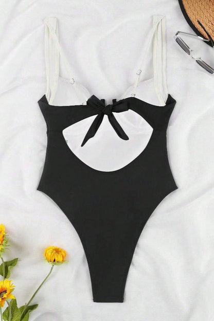 Retro Colorblock Halter Backless One Piece Swimwear