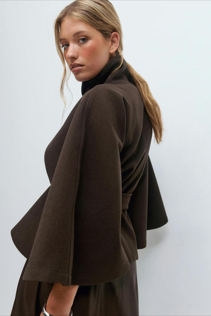 High Neck Button Detail Batwing Sleeve Coat