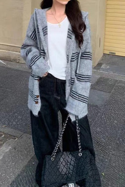 Colorblock Striped Hooded Sweater