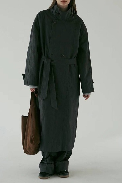 Silhouette Stand Collar Minimalist Commuting Long Trench Overcoat