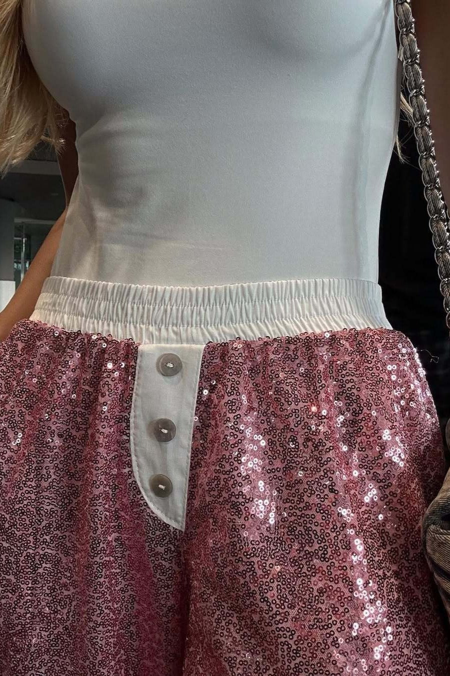 Sequin Color Block Slim Loose Pants