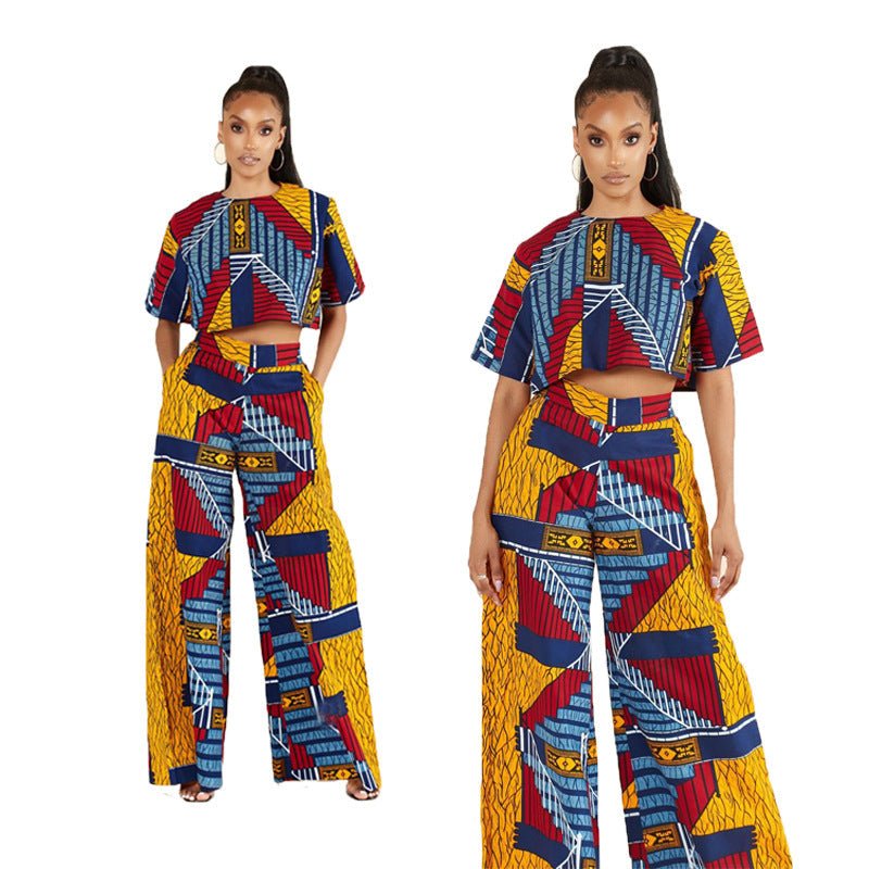 Summer Suit Women Casual Ethnic Women Clothing Spring Short Sleeve T-shirt Women