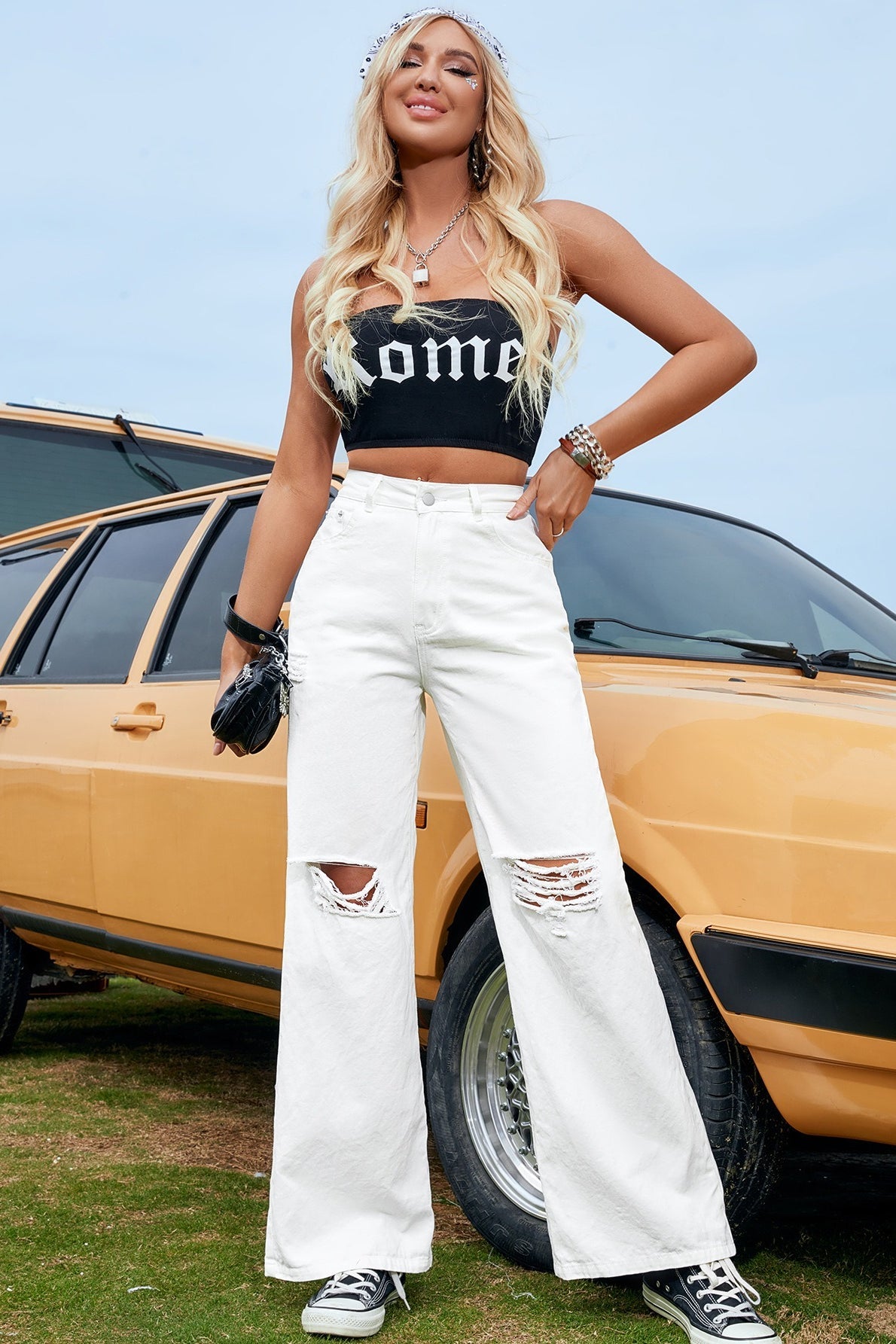 Ripped High Waist Casual Wide Leg Jeans