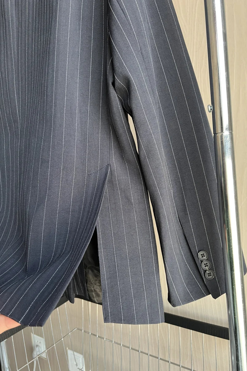 Shoulder-Padded Pinstripe Blazer
