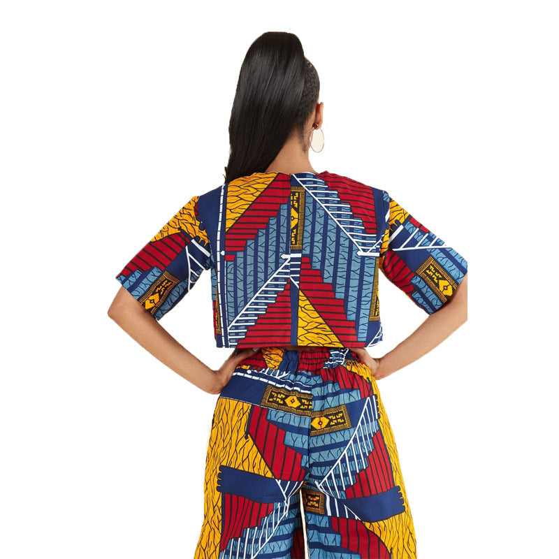 Summer Suit Women Casual Ethnic Women Clothing Spring Short Sleeve T-shirt Women