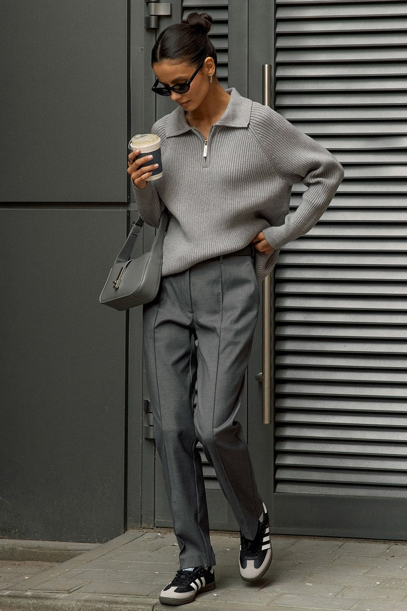 Polo Collar Knit Pullover Sweater
