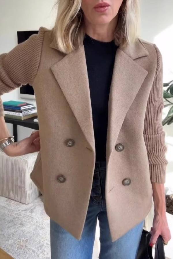 Knitted sleeve double-breasted suit jacket