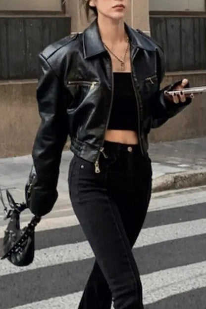 PU Leather Biker Bomber Jacket