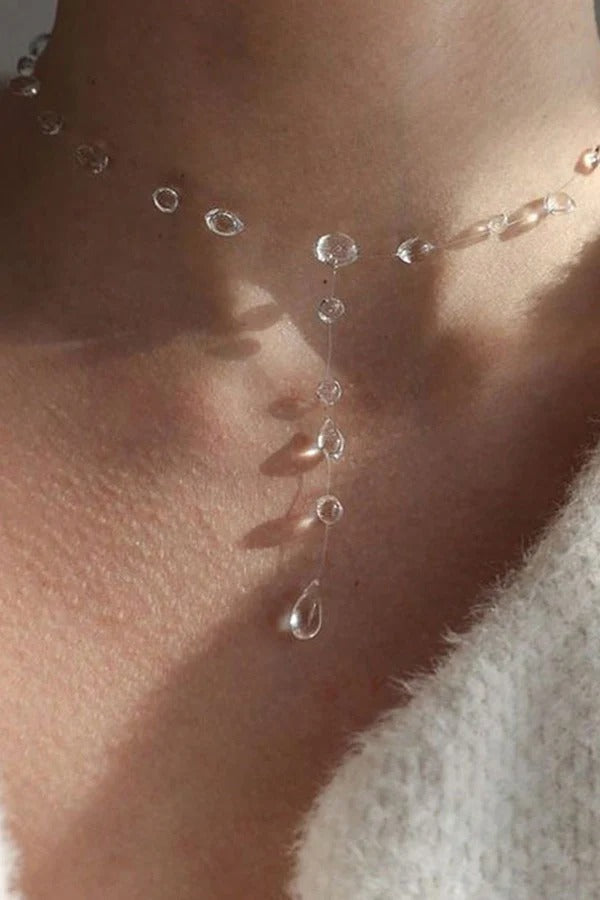 Clear Crystal Dewdrop Collarbone Necklace