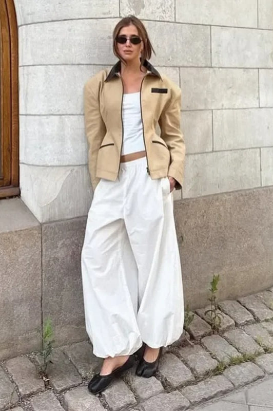 Waist Cinched Colorblock Jacket