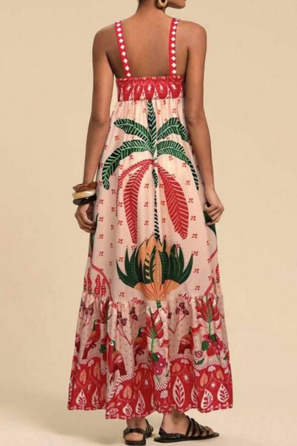 Tropical Print Square-Neck Cami Maxi Dress