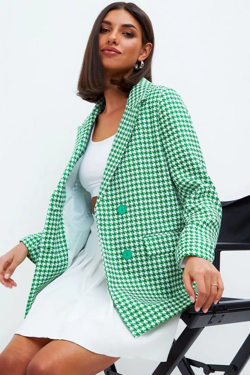 Casual Tweed Houndstooth Blazer