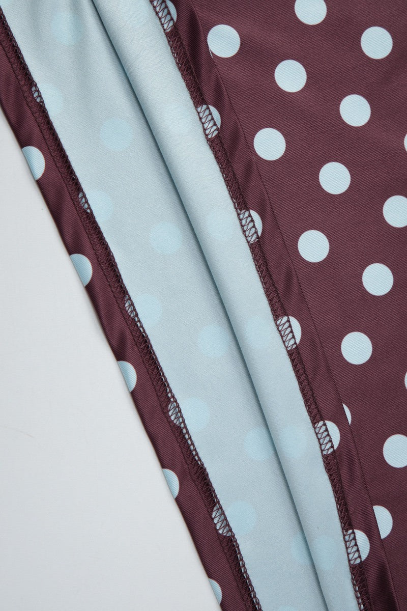 Polka Dot Bandeau Top High Waist Color Block Bodycon Skirt Set