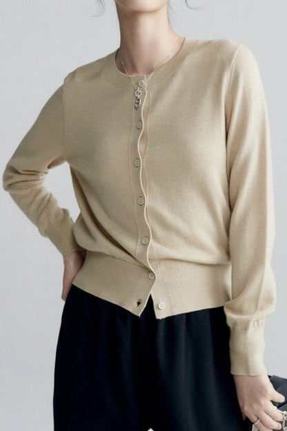 Solid Color Round Neck Knit Cardigan