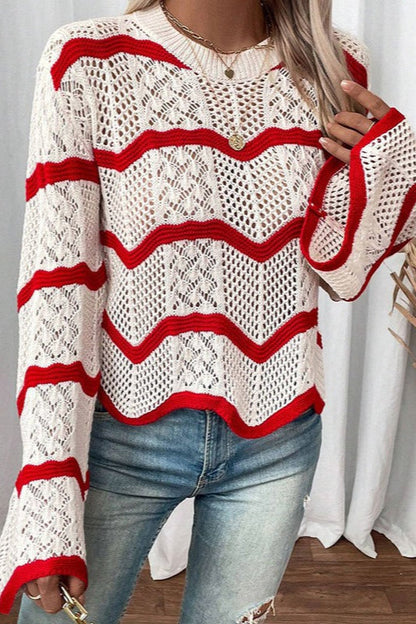 Casual Wavy Knit Bell Sleeve Sweater