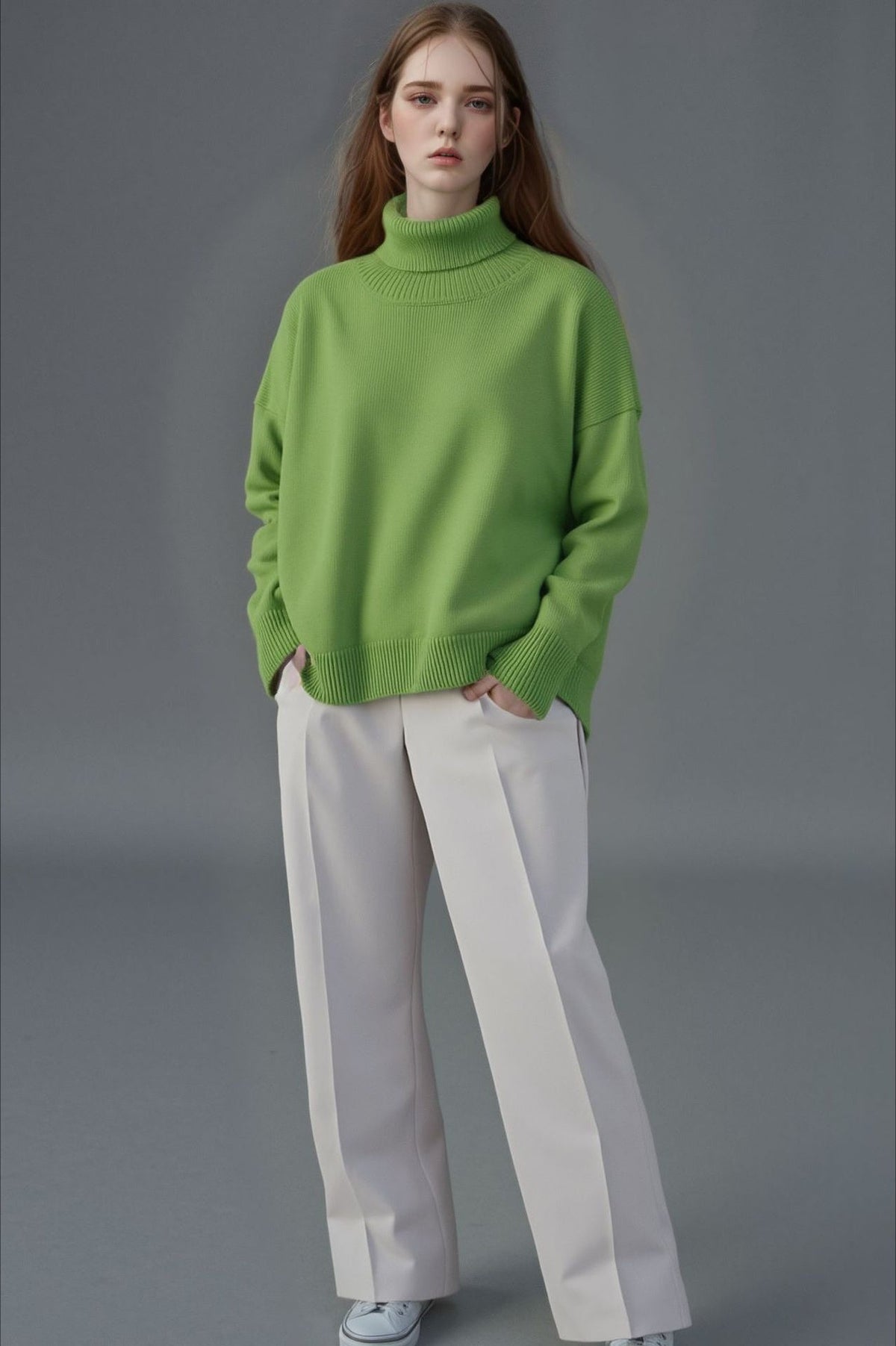 Solid High Neck Loose Knit Sweater