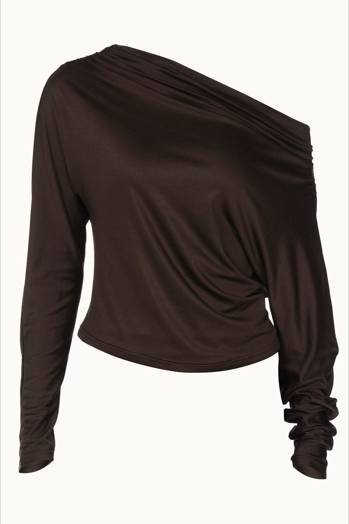 Ruched Asymmetric Shoulder Long Sleeve Tee