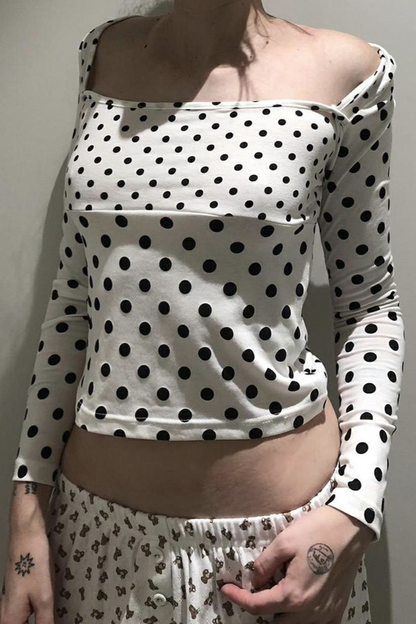 Polka Dot Contrast Trim Square Neck Crop Top