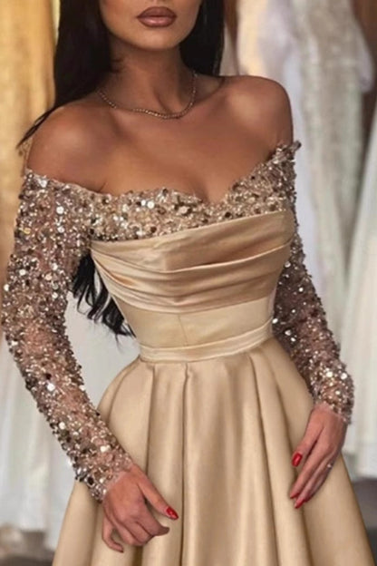 Long Sleeve Sequin Evening Gown Prom Dress