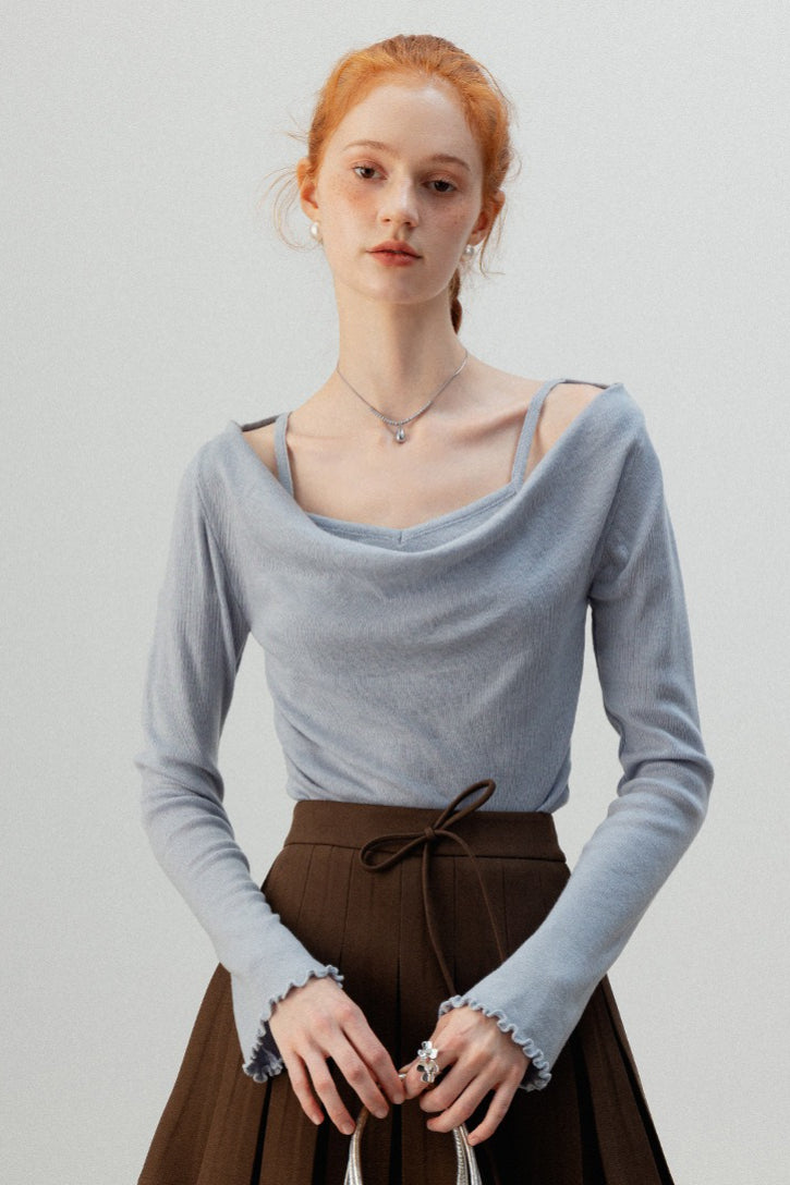 Layered Cowl Neck Knit Top