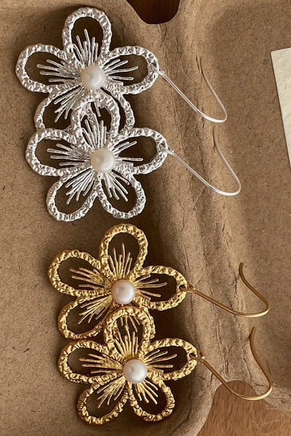 Pearl Openwork Flower Earrings