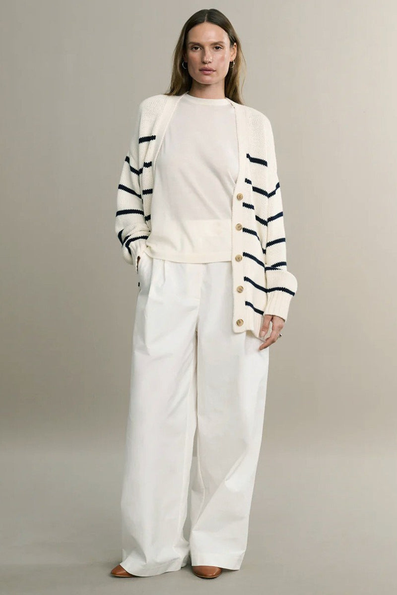 Cotton Stripe V Neck Cardigan