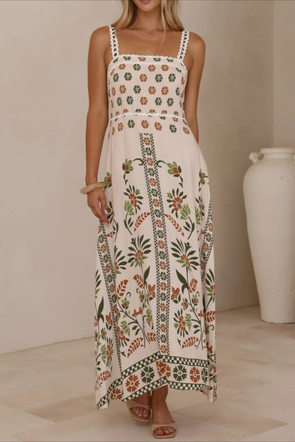 Linen Lace Trim Spaghetti Strap Boho Dress