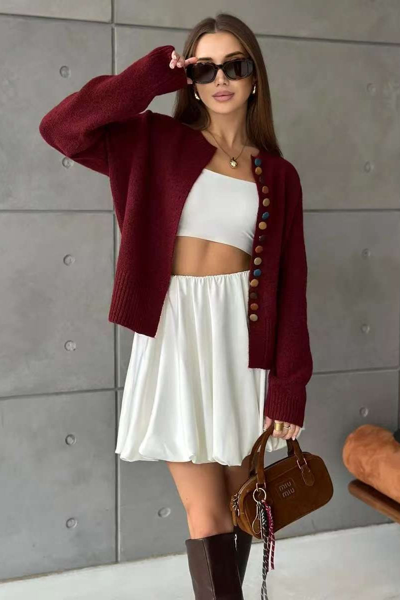 Color Button Knit Cardigan Sweater