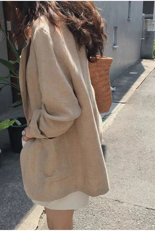 Retro Khaki Linen Blazer