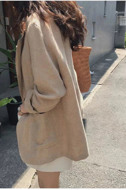 Retro Khaki Linen Blazer