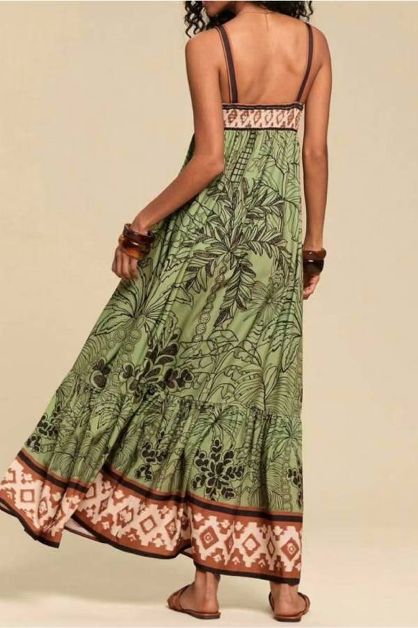 Tropical Print Square-Neck Cami Maxi Dress